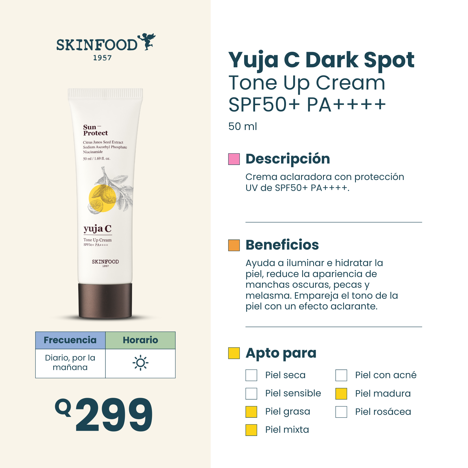 YUJA C DARK SPOT CLEAR TONE UP CREAM SPF50+ PA+++ - Imagen 5
